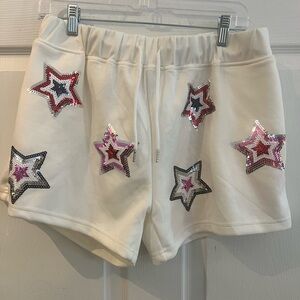 Simply Southern White Athletic Shorts with Multi-Sequin Stars